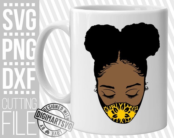 Download Black Woman With Mask Svg Afro Puffs Sunflower Svg Melanin Etsy