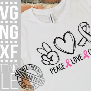 Peace Love Cure svg, Cancer Ribbon svg, Awareness Ribbon, Pink Ribbon svg, Breast Cancer svg, Cut Files, File for Cricut, Descarga instantánea