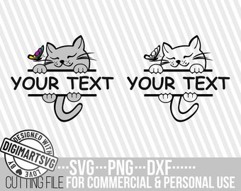 Gato mirando (Svg), Monograma (Svg), Gato negro (Svg), Felino (Svg), Amante de los gatos (Svg), Tu nombre (Svg), Gato (Png), Imprimir, Archivo para Cricut, Descarga instantánea