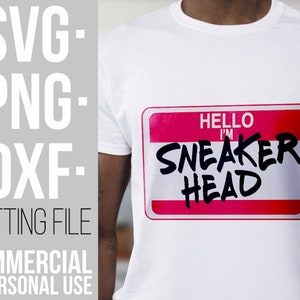 Bonjour je suis sneaker head svg, Name Tag SVG, custom label svg, mon nom est png, africain, femme noire, fichier pour Cricut, vecteur, téléchargement instantané