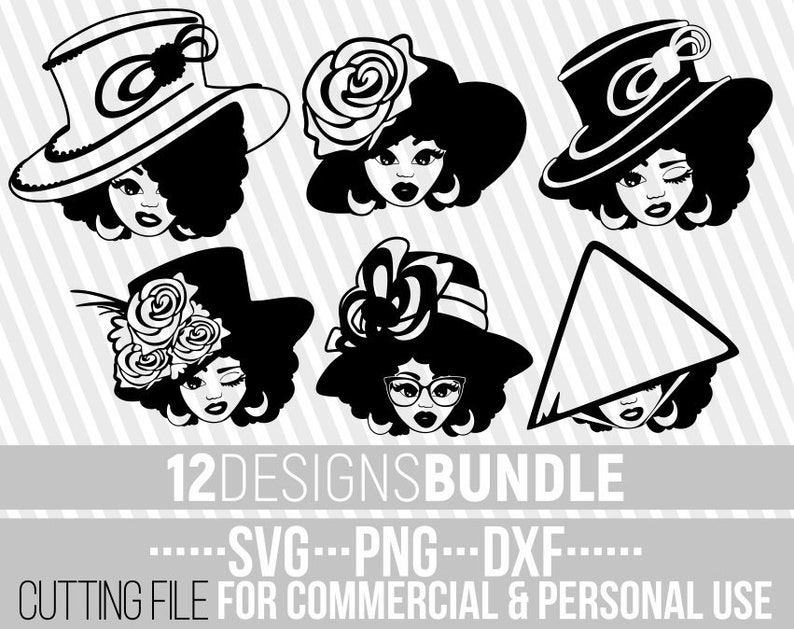 Download 12x Beauty Black Woman with Hat Bundle svg Melanin Afro ...