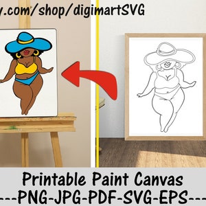 Woman Png, Printable Paint Canvas, Comics Girl svg, Afro svg, Coloring Pages, Paint With A Twist, Adult Printable Coloring Page, Paint & Sip