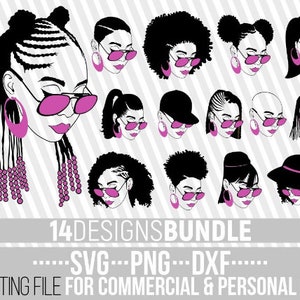 14x Black Woman with glasses bundle svg, Afro Woman svg, Black Girl Magic, Datei für Cricut, Vektor, Silhouette, Sofort Download, Cuttable