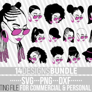 14x Black Woman with glasses bundle svg, Afro woman svg, Black Girl Magic, File for Cricut, Vector, Silhouette , Instant download,Cuttable