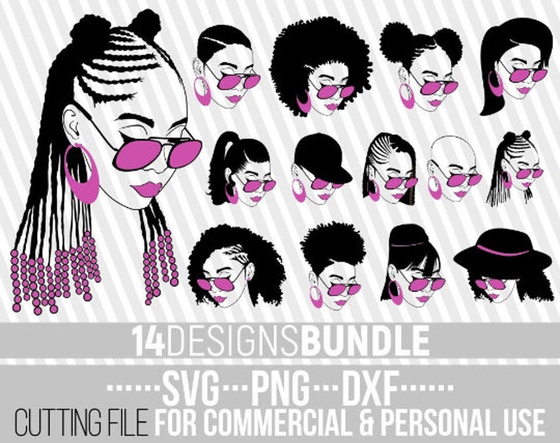 This bundle of svg files features a black woman wearing glasses, symbolizing strength and resilience. She is a representation of the powerful black girl magic that radiates through the world.