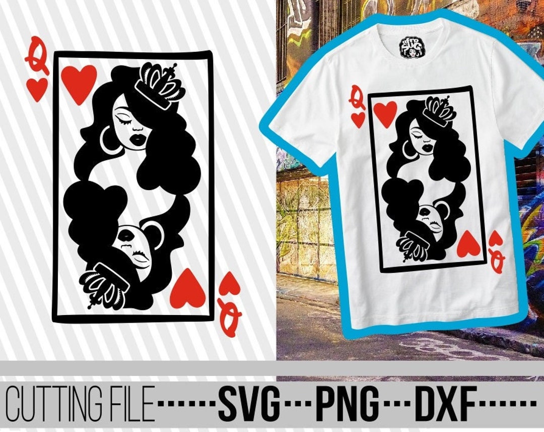 Black Queen Svg, Queen of Hearts Svg, Card Svg, Card Suits, Afro Svg