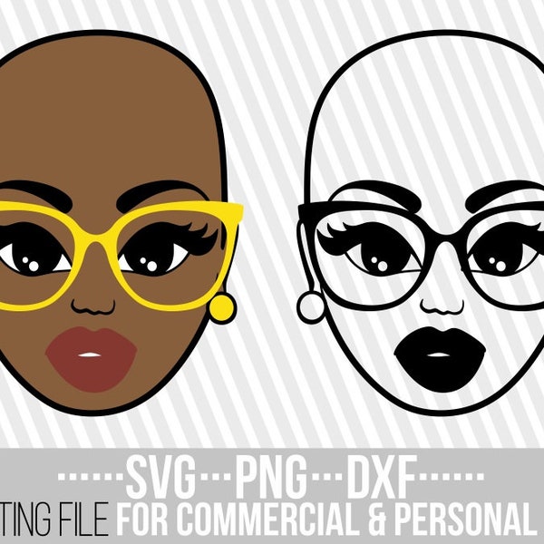 Bald Woman with glasses svg, Black Girl svg, Afro girl , Earrings svg, File for Cricut, Vector, Silhouette, Instant download,Cuttable, Print