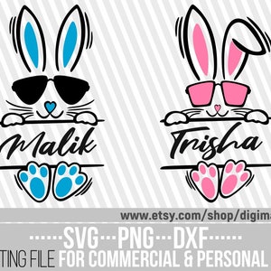Joyeuses Pâques svg, svg nom de lapin, oreilles de lapin, svg monogramme, lapin svg, lunettes, personnalisé, fichier pour Cricut, téléchargement immédiat