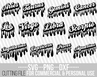 12x Zodiac Sign Bundle svg, Horoscope dxf, Graffiti, Dripping words, Cut Files, File for Cricut, Vector, Silhouette , Instant download