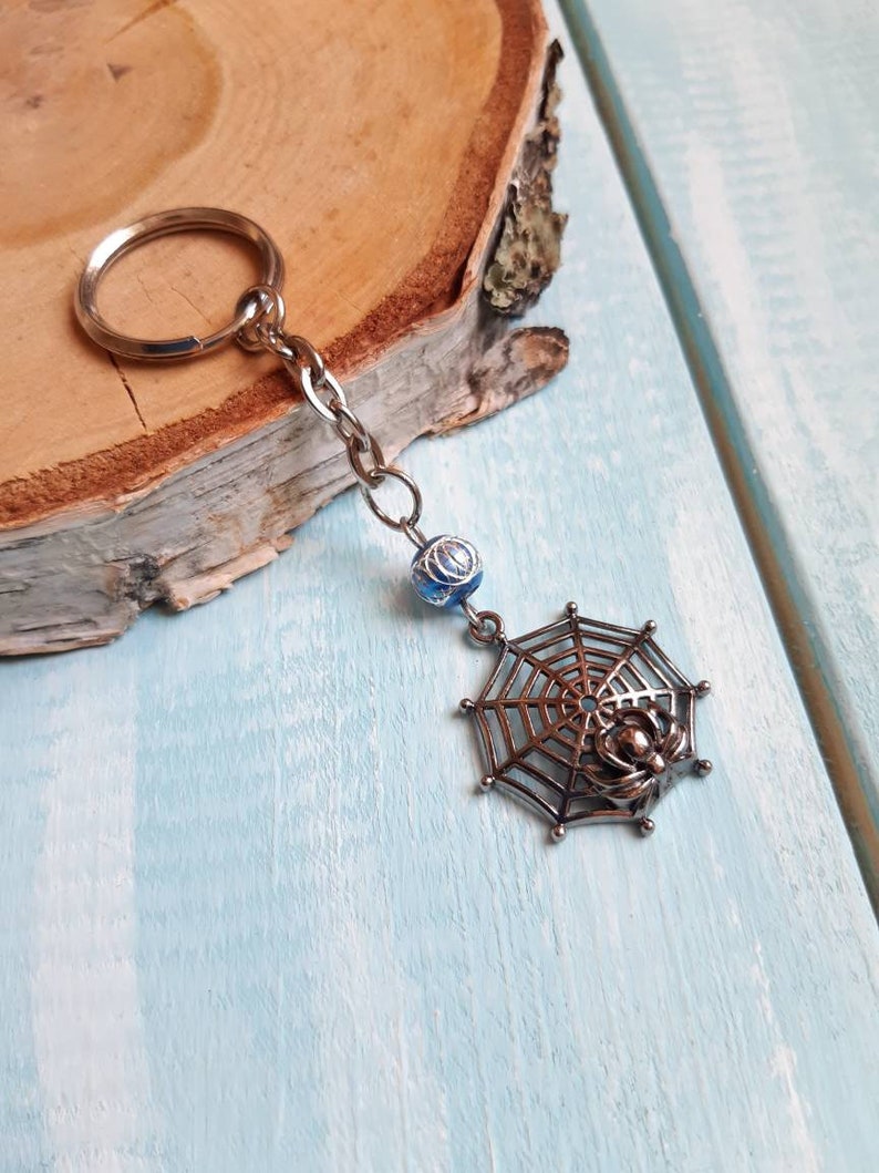 Keychain Spider on the Web Keychain For woman Keyhain Etsy