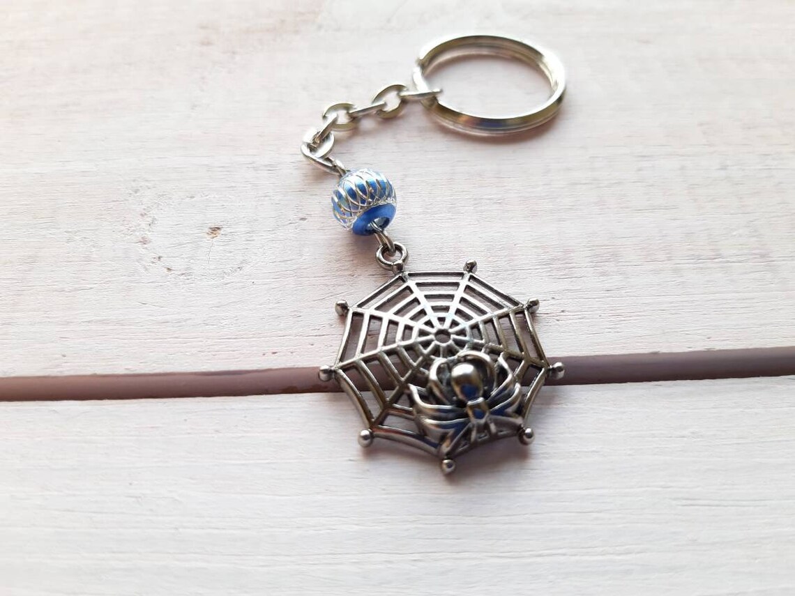 Keychain Spider on the Web Keychain For woman Keyhain Etsy