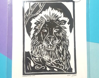 Lion, Lino Print - Handcut Original