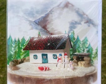 Scottish Highland Bothy Greetings Card: Winter Snow Scene