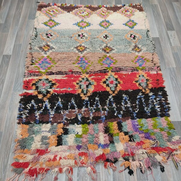 lovely authentic moroccan azilal rug berber rug beni ourain , vintage moroccan rug , boho rug , area rug , floor rug , living room rug ;