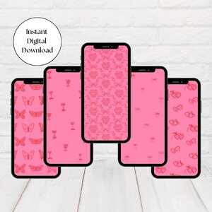 Trendy Pastel Pink Bow Phone Wallpaper, Pink Aesthetic Phone Background, Red on Pink Lock Screen, Bow Wallpaper