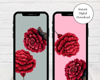 Tapeta na iPhone'a z motywem kwiatowym: Romantyczny zestaw różowo-szary (do pobrania cyfrowego)