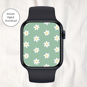Sfondo floreale per Apple Watch / Quadrante estetico per Smart Watch, Sfondo con fiori di margherita, Schermata iniziale verde pastello per Apple Watch, Schermata di blocco digitale