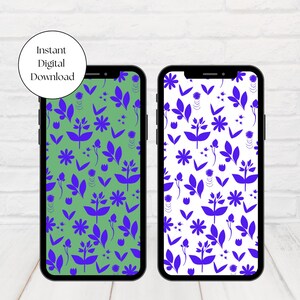 Blommig telefontapet med periwinkle | Trendig estetik (digital nedladdning)