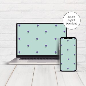 Fondo de pantalla digital instantáneo / Fondo de pantalla estético para teléfono, Fondo de pantalla digital morado, Pantalla de bloqueo de iPad en tonos pastel azul, Pantalla de inicio con flores azules