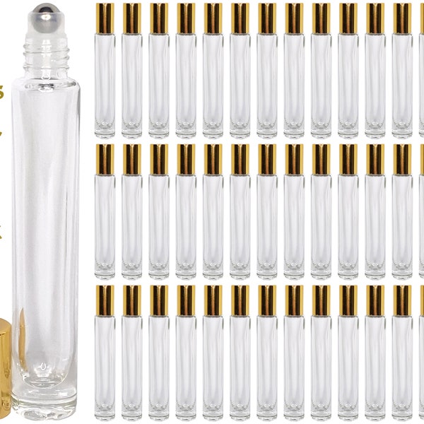 10ml 0.34 oz Empty Cylinder Thick Glass Roll On Roller Ball Bottle Gold Perfume Essential Oil