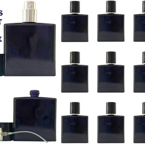 30ml 1oz Dark Blue Empty Glass Perfume Square Spray Bottles Silver Atomizer