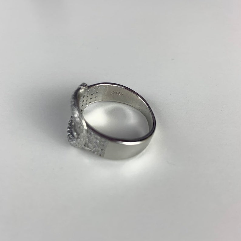 Austrian Small Crystals Bijoux Plated 925 Sterling Silver Belt Ring CZ Ring Size 8