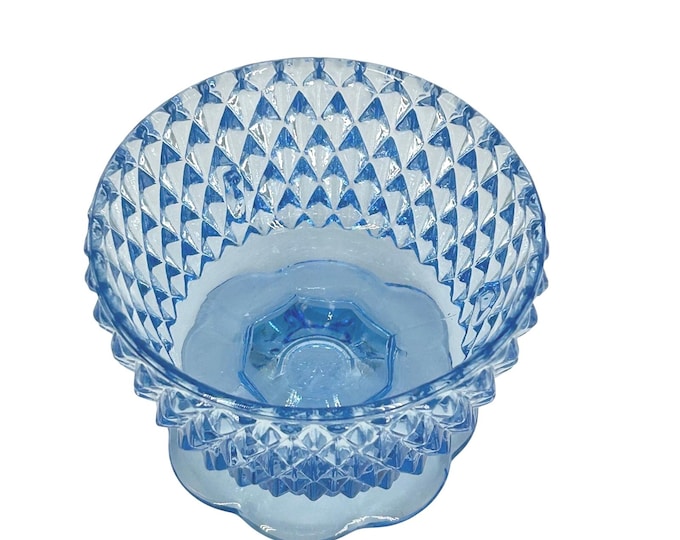 Featured listing image: Vintage Indiana Glass Blue Diamond Point Fairy Lamp Base