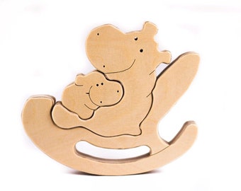 Wooden Puzzle Hippo Rocking Chair
