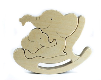 Wooden Puzzle Elephant Rocking Chair