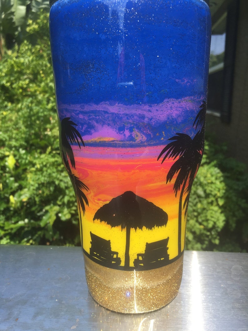 Stainless steel beach sunset tumbler glitter personalized Etsy