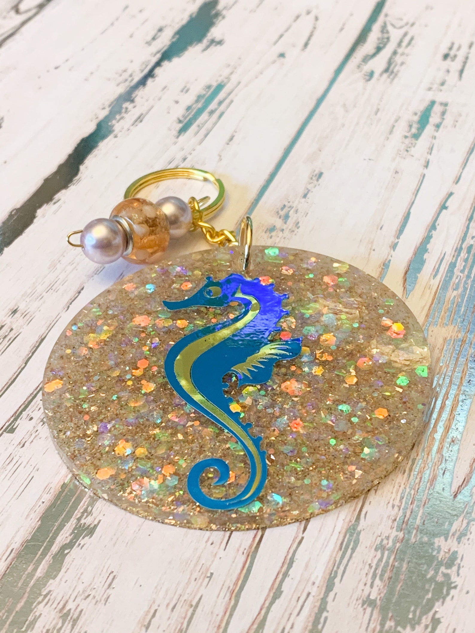 Beach Keychain Seahorse Seahorse Keychain Monogrammed Etsy