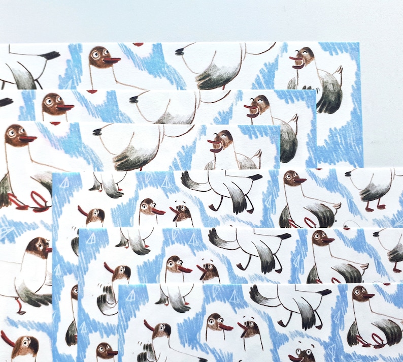 Set of 6 Sheets of Nautical Seagull Wrapping Paper in A3 Size with Twine