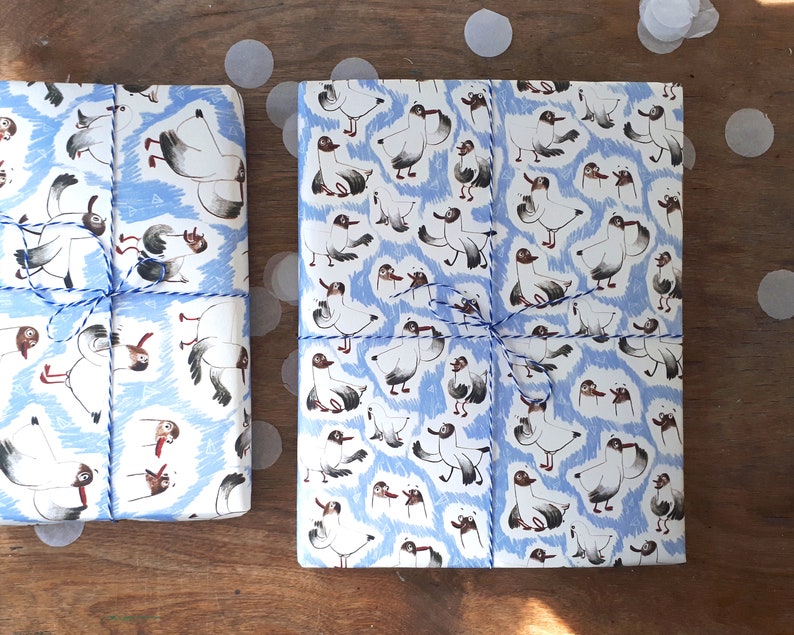 Set of 6 Sheets of Nautical Seagull Wrapping Paper in A3 Size with Twine