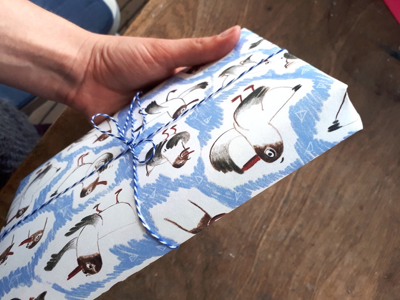 Set of 6 Sheets of Nautical Seagull Wrapping Paper in A3 Size with Twine