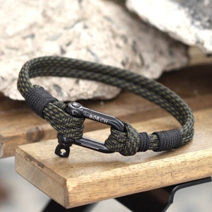 Adjustable Waterproof Bracelet for Men and Women - Handmade Custom Unisex Jewelry – army bracelet with cord and shackle - Christmas Gift
