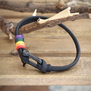 Adjustable Waterproof Bracelet for Men and Women - Custom Unisex Jewelry, LGBT pride rainbow bracelet with cord and shackle - Christmas Gift