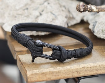Mens Womens 3mm Double Leather & Rope Cord Shackle Bracelet Choice of 4 Designs Mens Womens 3mm Double Leather & Rope Cord Shackle Bracelet Choice of 4 Designs
