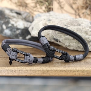 Adjustable Waterproof Bracelet for Men and Women - Handmade Custom Unisex Jewelry – wrap bracelet with cord and shackle - Christmas Gift