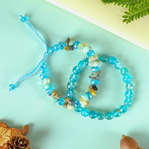 Stackable Bracelets for Kids and Women – Adjustable beaded bracelet – Waterproof handmade bracelet bundle blue - Christmas Gift