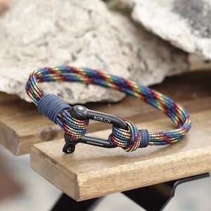 Adjustable Waterproof Bracelet for Men and Women - Custom Unisex Jewelry – wrap rainbow bracelet with cord and shackle - Christmas Gift