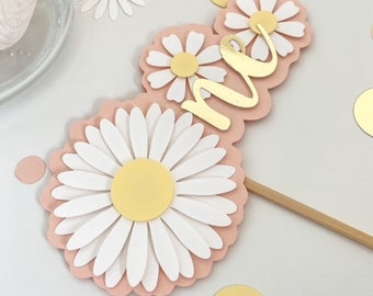Topper na tort urodzinowy Daisy, ręcznie robiona dekoracja kwiatowa na imprezę