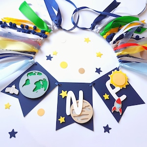 Outer Space Planets One High Chair Banner, First Trip Around the Sun Birthday Decorations, Space 1st Birthday Decor