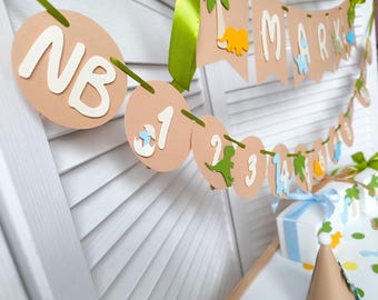Dinosaur 1st Birthday Photo Banner, Dino Party Decor