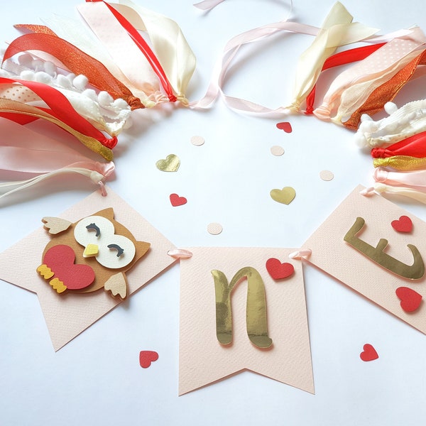 Owl High Chair Banner, Valentine 1st Birthday Decorations