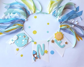 Space High Chair Banner, First Birthday Decor, Outer Space Theme