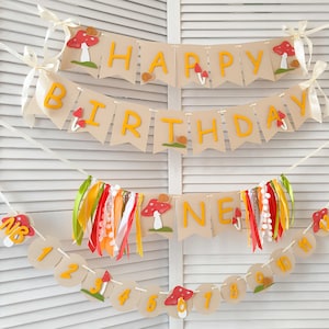 Mushroom 1st Birthday Banner, Toadstool Decoration, One Fungi, Enchanted Forest