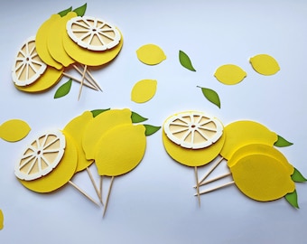 Lemon Cupcake Toppers, Lemon Party Decoration, Lemon Theme Birthday Party, Theme 1st Birthday Decorations, Lemon Paper Cupcake Toppers