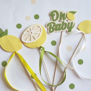 Lemon Centerpieces, Baby Shower Decorations, Lemon Paper Cake Topper 4pcs
