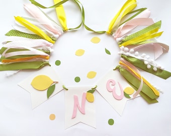 Banner de limón para silla alta de primer cumpleaños, decoración de fiesta hecha a mano