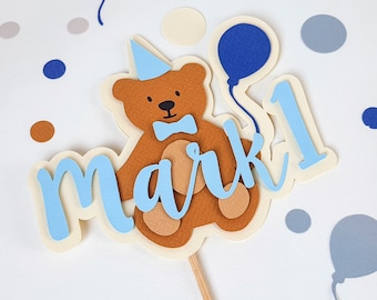 Teddybär 1st Birthday Cake Topper, Blaues Partydekor